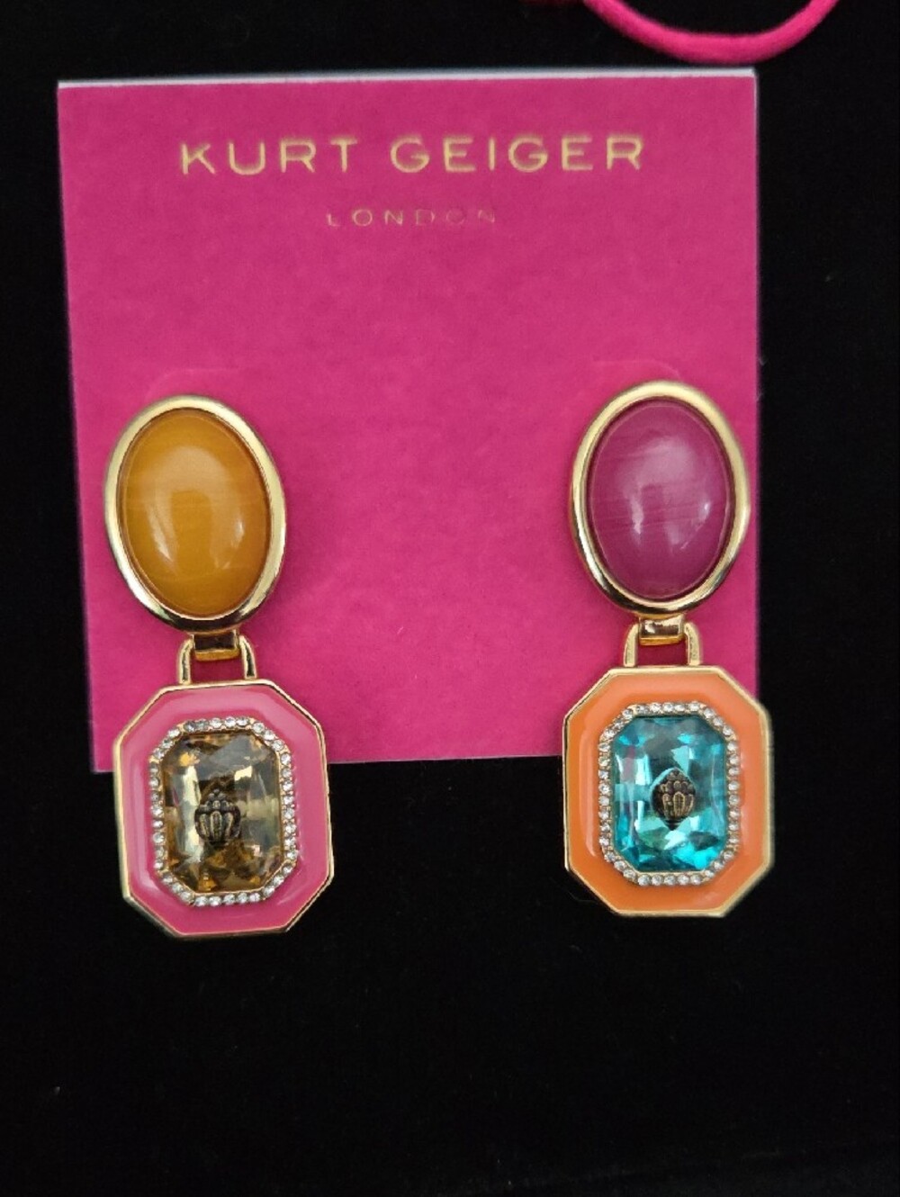 NWT Kurt Geiger London Signature Stone Gem Drop Earrings - Colorful Gold - Picture 2 of 9